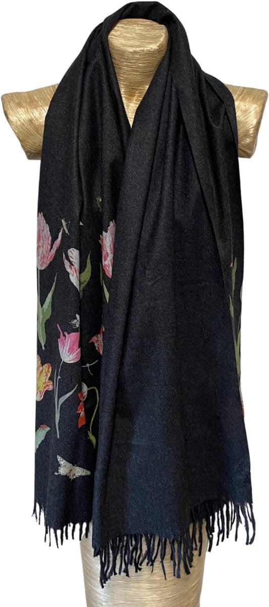 Sjaal - Pashmina - Tulp - Tulpen - Zwarte achtergrond - 70 x 200 cm - Jacob Marrel