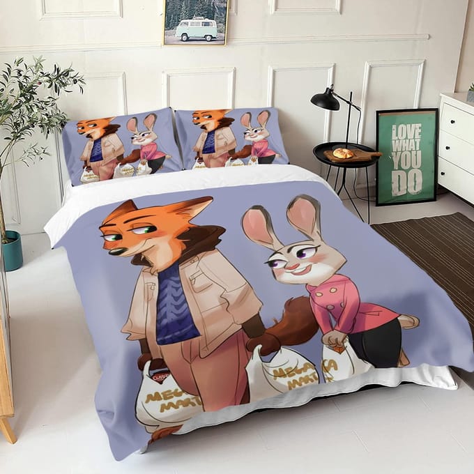 Zootopia Judy Nick Dekbedovertrek Set Dekbed Beddengoed 3D Kinderbeddengoed Set 3-Delig 1 Dekbedovertrek King Size EU Double(200*200cm)3pcs