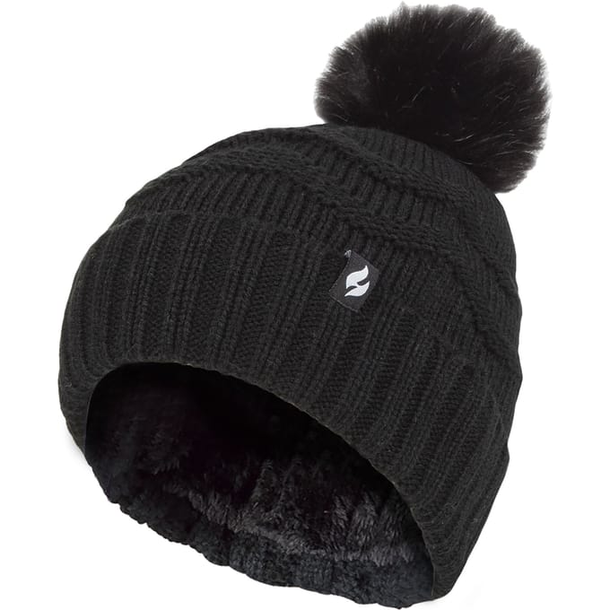 Heat Holders Dames Winter Bont Pom Pom Beanie Muts - Zwart