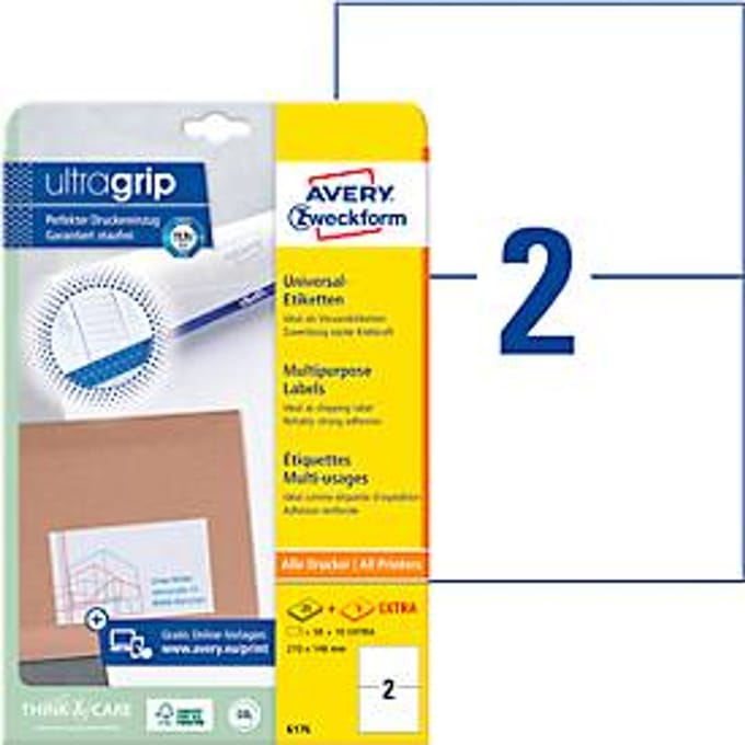 Avery 6176 - White - Rectangle - Permanent - A4 - Paper - Laser/Inkjet