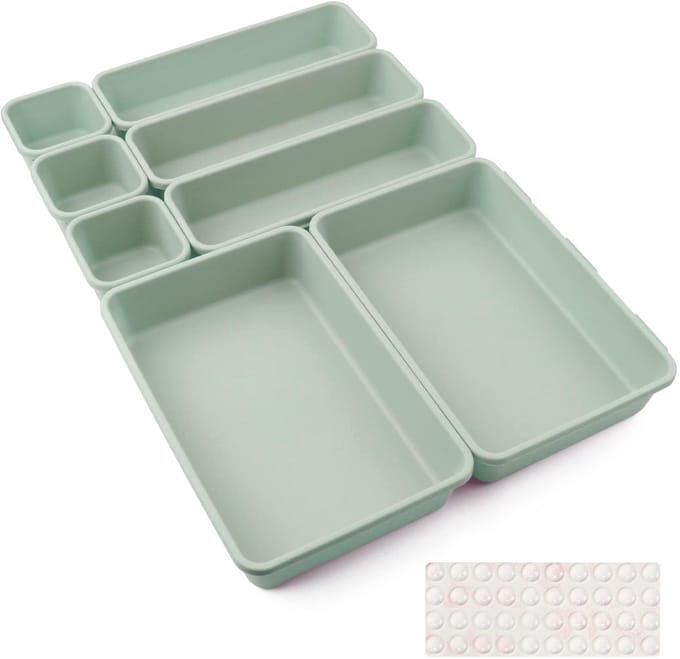 Lade Organizer Bakjes - 8-delig - 3 Maten - Kunststof Opbergset - Voor Make-up, Sieraden en Accessoires - Groen
