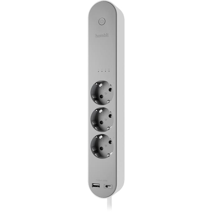 Hombli Slimme Stekkerdoos – 3-Voudig - 1x USB 1x USB-C met Schakelaar – App met Energiemonitor/Verbruiksmeter – Overspanningsbeveiliging - 1.5m Snoer