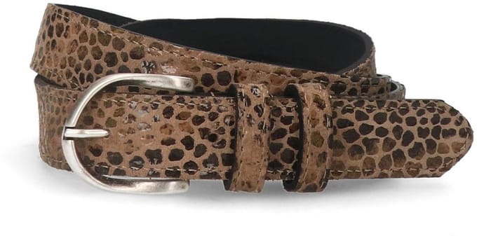 Manfield - Dames - Bruine leren panterprint riem - Maat 095