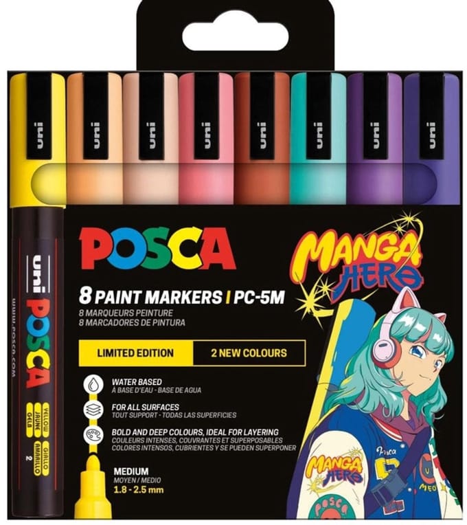 Uni Posca PC5M Markers Set 8 Stuk Manga Hero