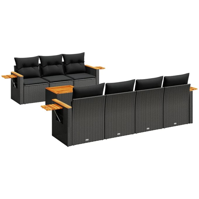 vidaXL - 8-delige - Loungeset - met - kussens - poly - rattan - zwart