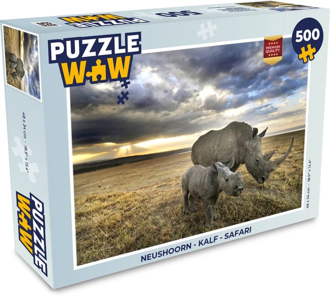 Puzzel Neushoorn - Kalf - Safari - Legpuzzel - Puzzel 500 stukjes
