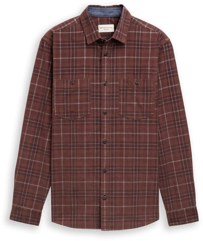 Tom Tailor - Regular fit corduroy overhemd met ruitjesmotief - Maat S - brown white cord check