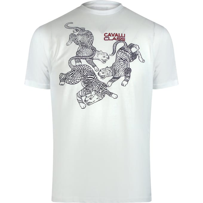 Cavalli Class Traditioneel Stijl Luipaard Grafisch Off White T-shirt