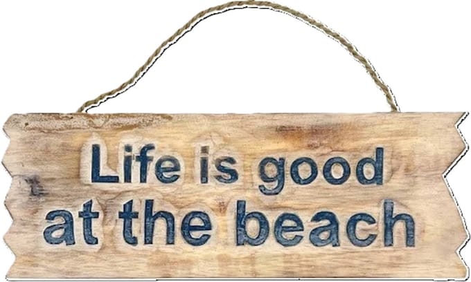Houten tekstbord Dio Life is better beach dblauw