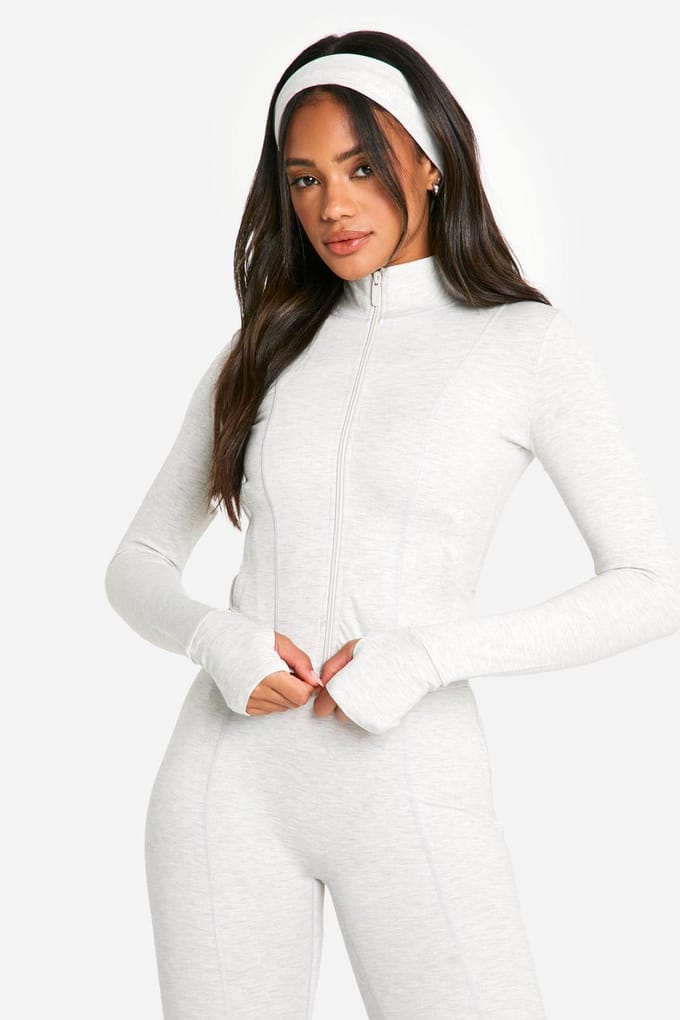 boohoo Dames DSGN Studio Supersoft Sculpt Zip Through Jacket | Ash Grey | Maat: Small