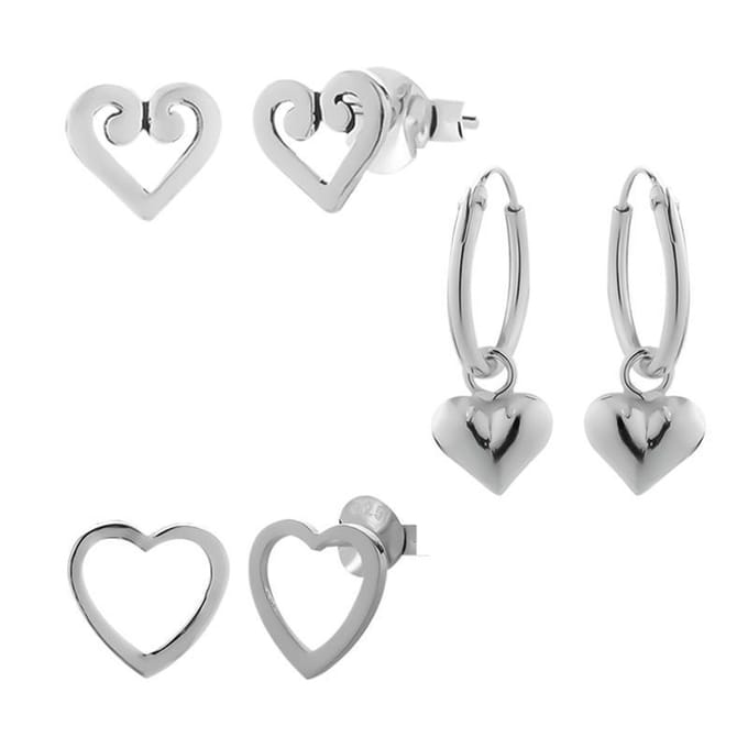 Zilveren oorbellen set - drie hartjes - luxe cadeau voor vrouwen