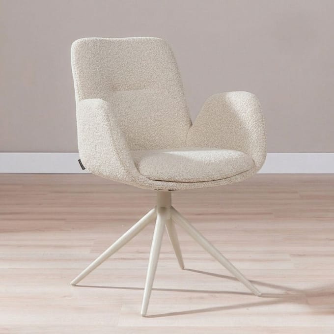Bronx71® Eetkamerstoel Alex draaibaar bouclé taupe - stoel