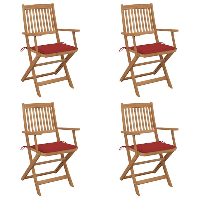 vidaXL - Set - van - 4 - klapstoelen - met - kussens, - gemaakt - van - massief - acaciahout.