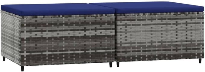 Voetenbank Set van 2 met Kussens - Poly Rattan Tuinstoelen Ondersteuning