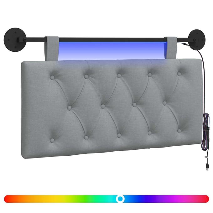 vidaXL - Hangend - hoofdbord - Met - LED-verlichting - Lichtgrijs - Stof