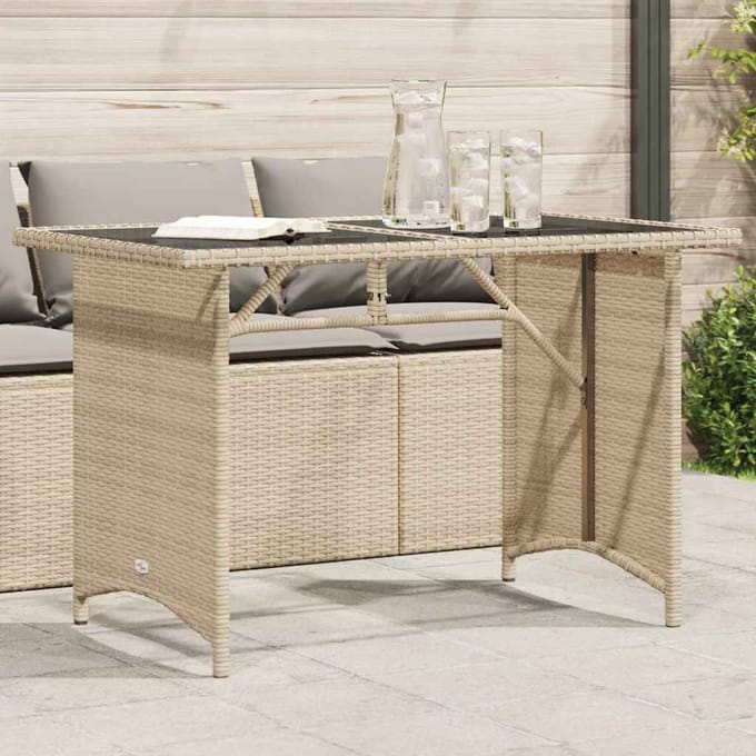 vidaXL - Tuintafel - met - glazen - blad - 110x68x70 - cm - poly - rattan - beige