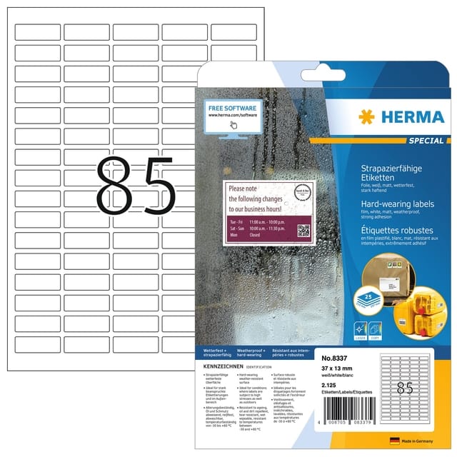 Etiket HERMA 8337 37x13mm weerbestendig wit 2125 stuks