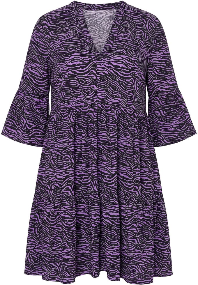 Studio Untold - Dames - Jurk kort A-lijn zebraprint 3/4-mouwen met statement - Sering - Maat 42+