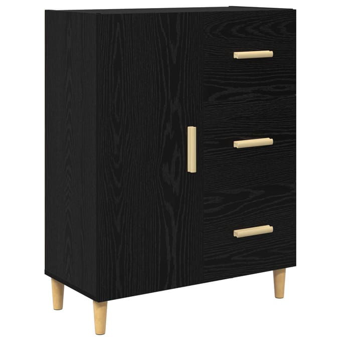 vidaXL - Dressoir - Zwart - eiken - 34 - x - 69,5 - x - 90 - cm - Bewerkt - hout
