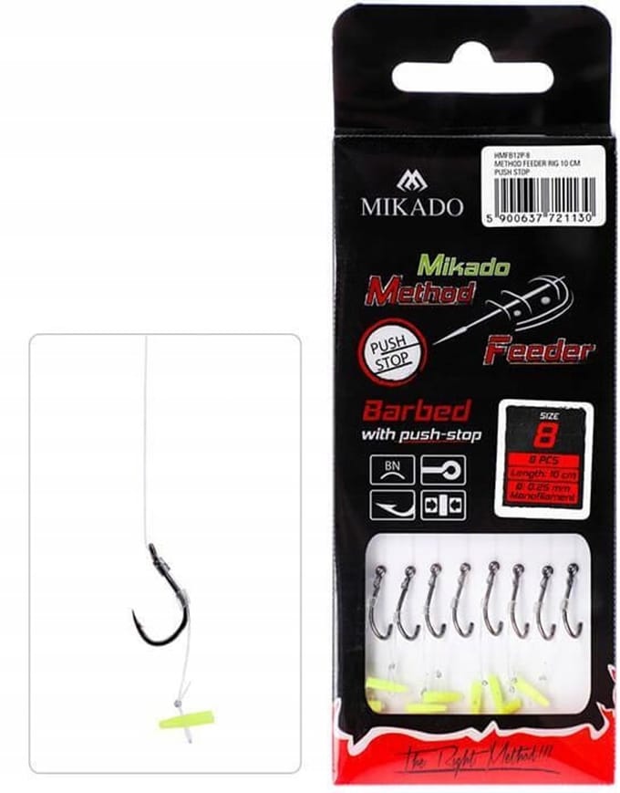 Mikado Method Feeder Onderlijnen 10cm Push Stop Haak 4 (8 stuks)
