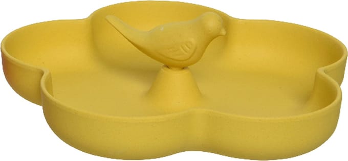 Decoris Vogelbad - bamboe hout - geel - 23 cm - voederbak - drinkschaal