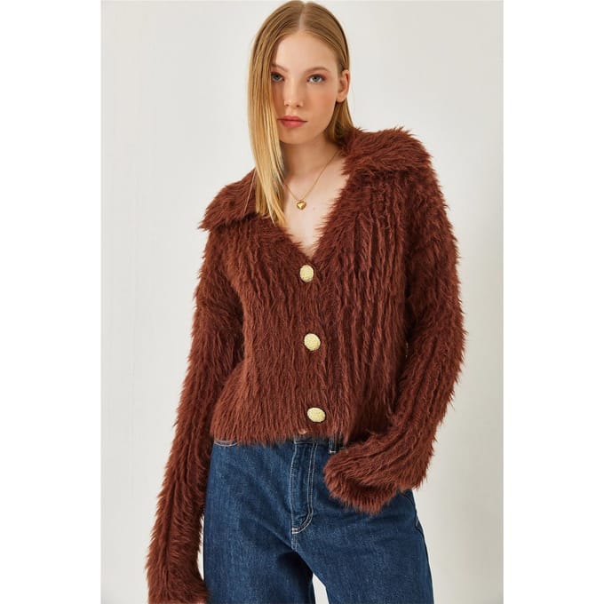 Gestrikt V-hals Ribgebreide Cardigan met Neppelsdierenbont