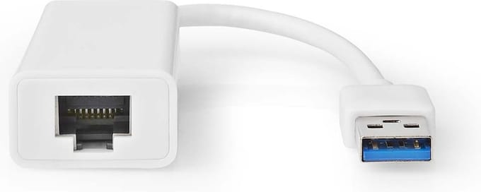 Nedis USB-netwerkadapter - USB 3.2 Gen 1 - 1 Gbps - USB-A Male - RJ45 Female - 0.20 m - Rond - Vernikkeld - Koper - Wit - Doos