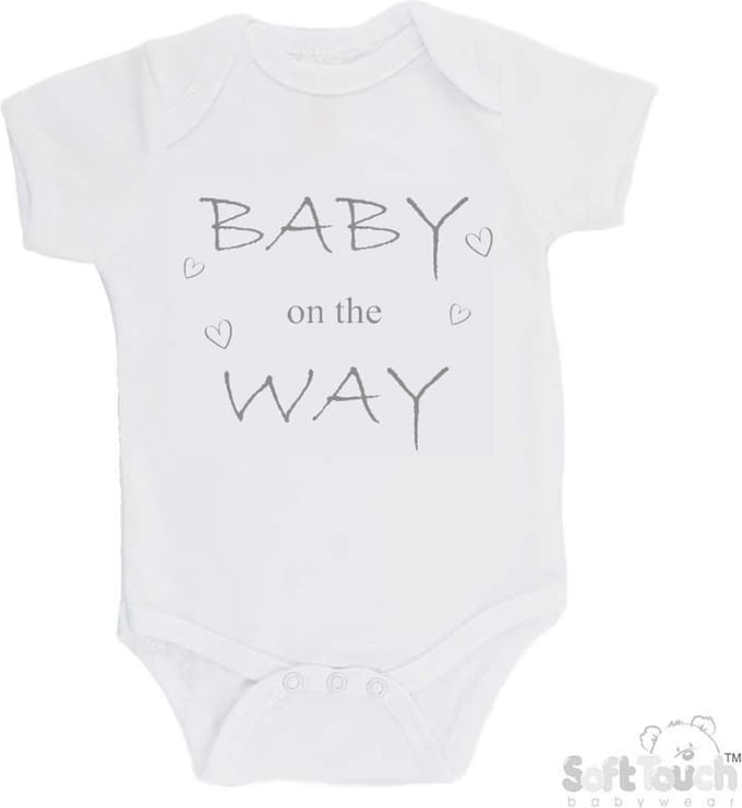 Soft Touch Romper "Baby on the way" Unisex Katoen Wit/grijs Maat 56/62