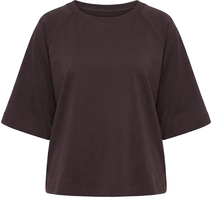 Ulla Popken - Dames - Sweatshirt boxy fit ronde hals korte raglanmouwen - Mahonie - Maat 62+