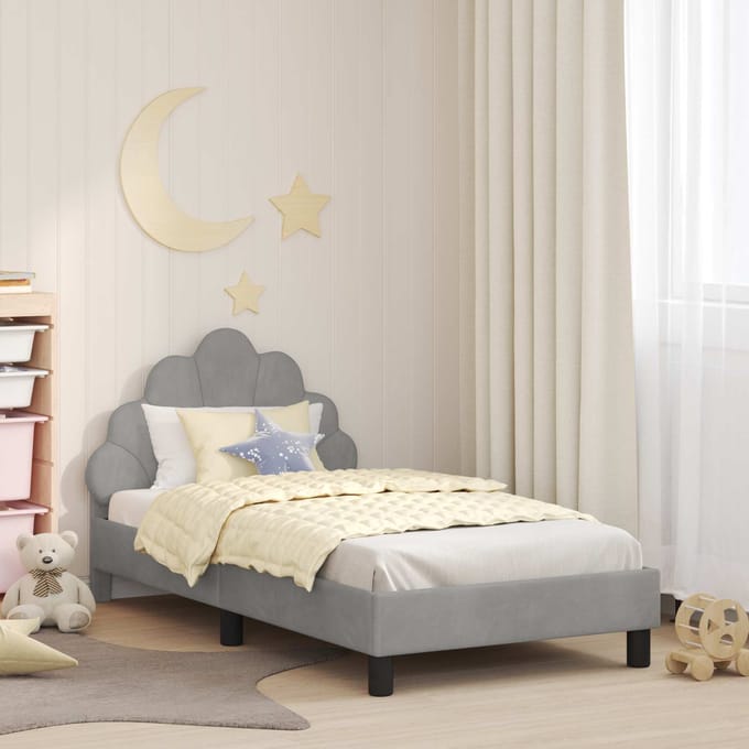 vidaXL - Kinderen - bedframe - met - hoofdboard - Lichtgrijs - 80 - x - 160 - cm - Fluweel