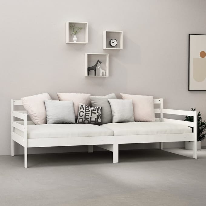vidaXL - Slaapbank - massief - grenenhout - wit - 90x200 - cm