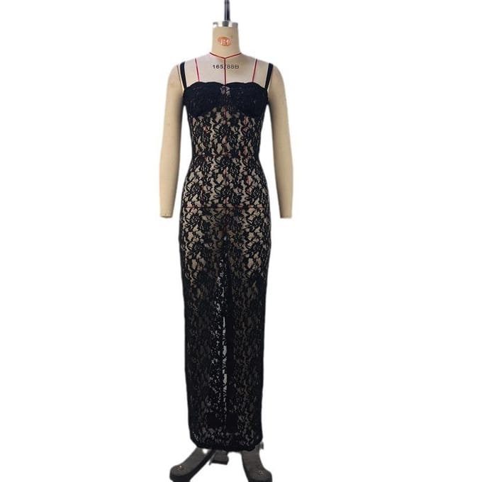 Nieuwe Dames One-length Nek Sexy Kant Slim Sling Jurk XL