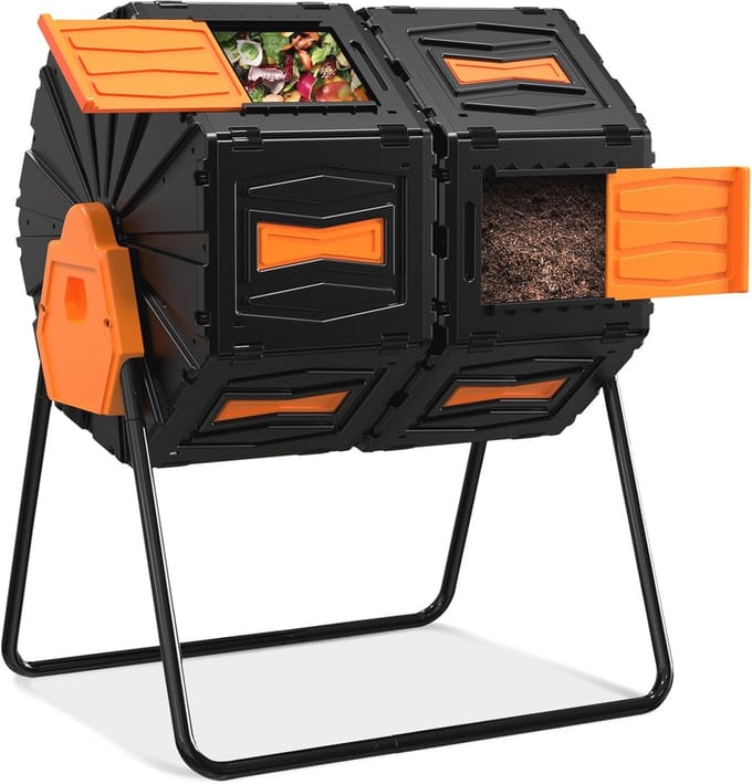 Efficiënte Compostbeker voor Buiten - 45 Gallon/170 Liter Met Dubbele Kamer en Roterende Functie