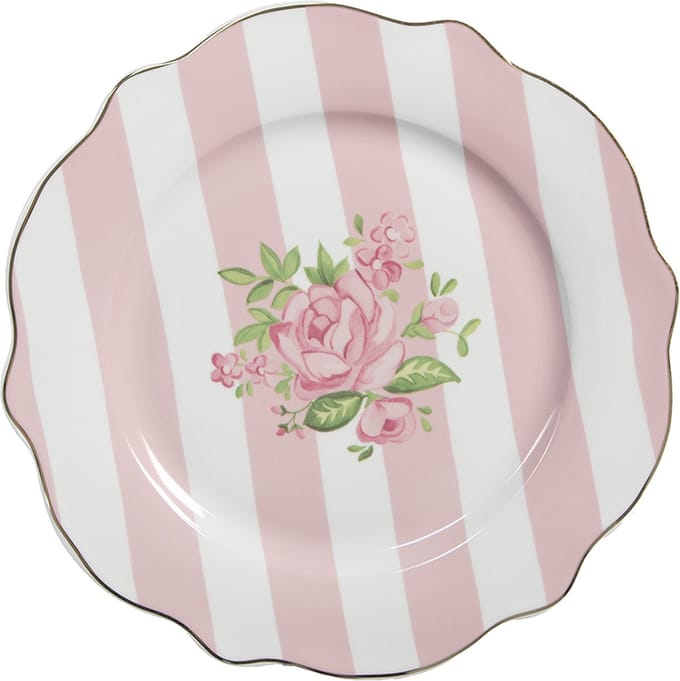 Clayre & Eef Ontbijtbord Ø 20 cm Roze Wit Porselein Rozen
