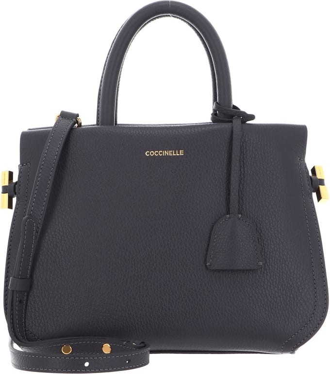 COCCINELLE Leren Handtas Schoudertas Blue Soft Handbag Grained Leather Ardesia Grijs
