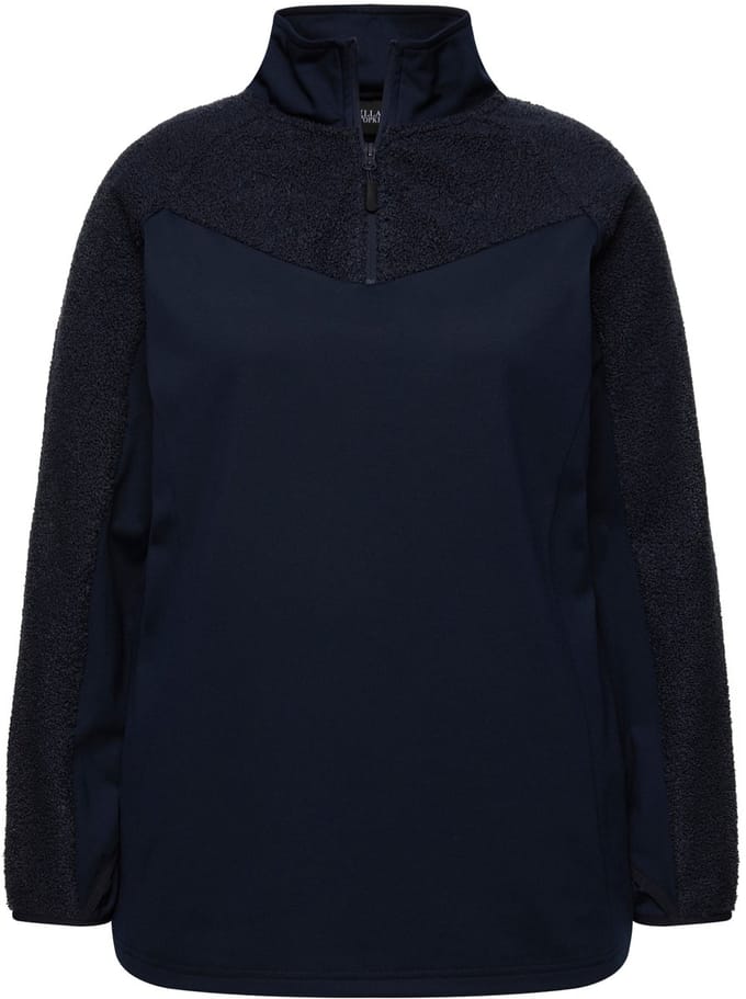 Ulla Popken - Dames - Sweatshirt stretch teddyfleece troy-kraag lange mouwen - Marine - Maat 42+
