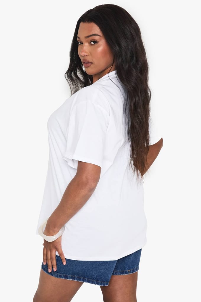 boohoo Dames PLUS COCKTAIL STRIK OVERSIZED T-SHIRTS | Wit | Maat: 46