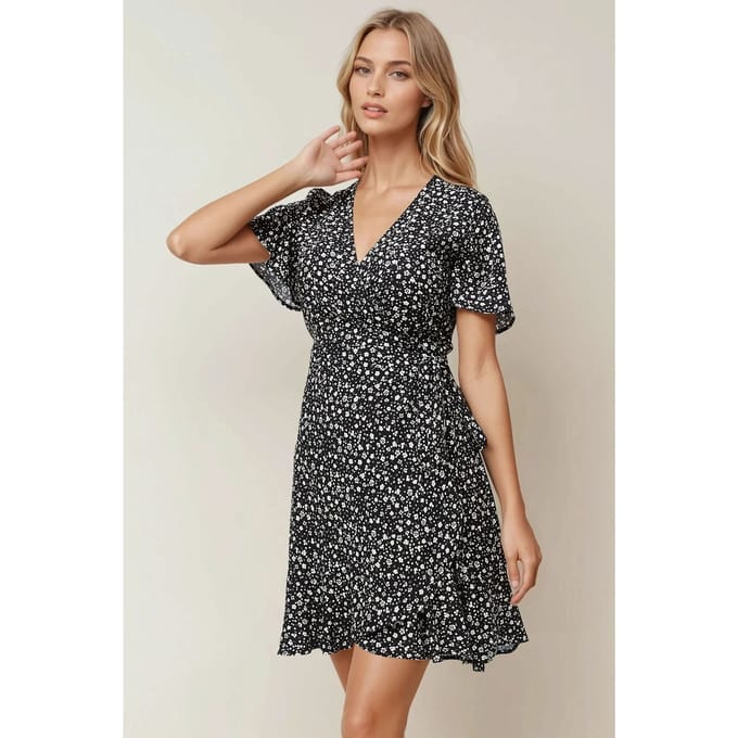 Ditsy Bloemenpatroon V-Hals Viscose Minijurk