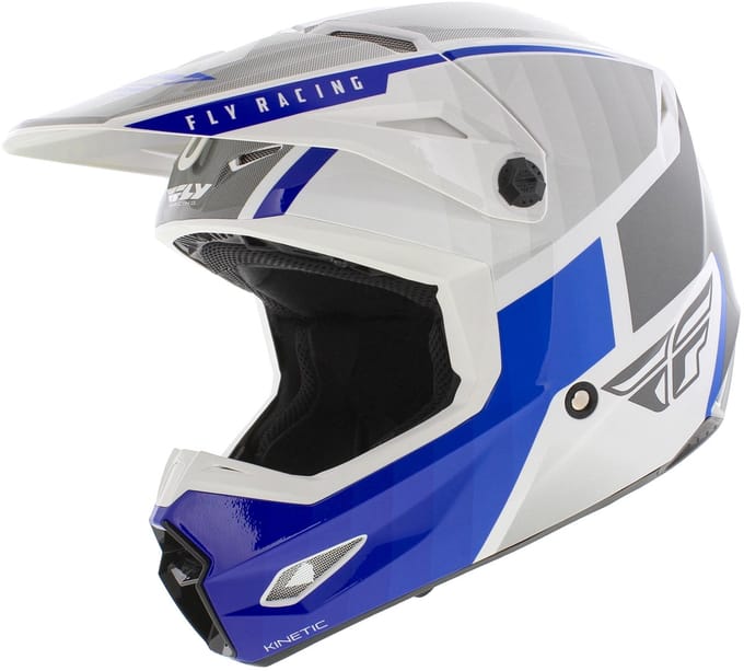 FLY Racing Kinetic Drift Blauw Charcoal Wit Crosshelm - Helm