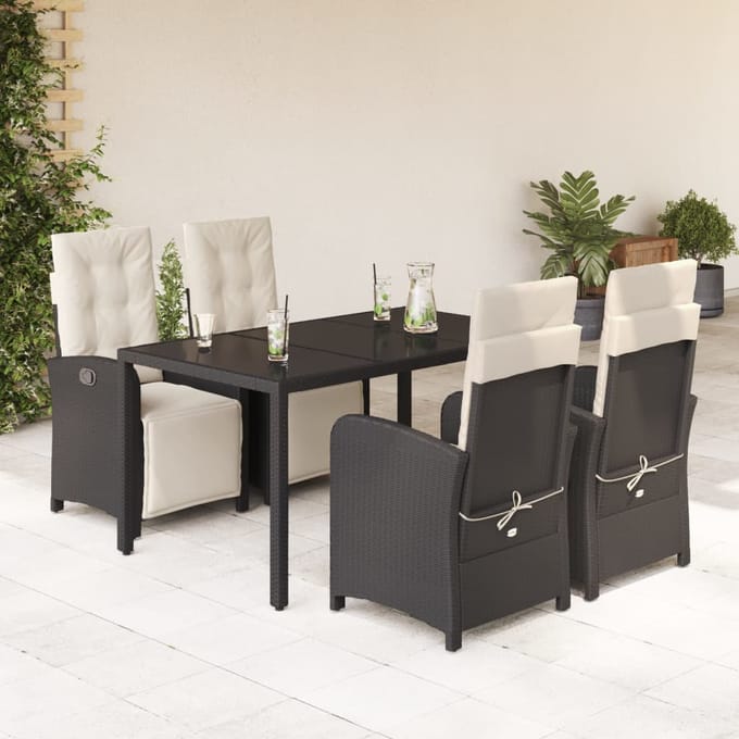 vidaXL - 5-delige - Tuinset - met - kussens - poly - rattan - zwart