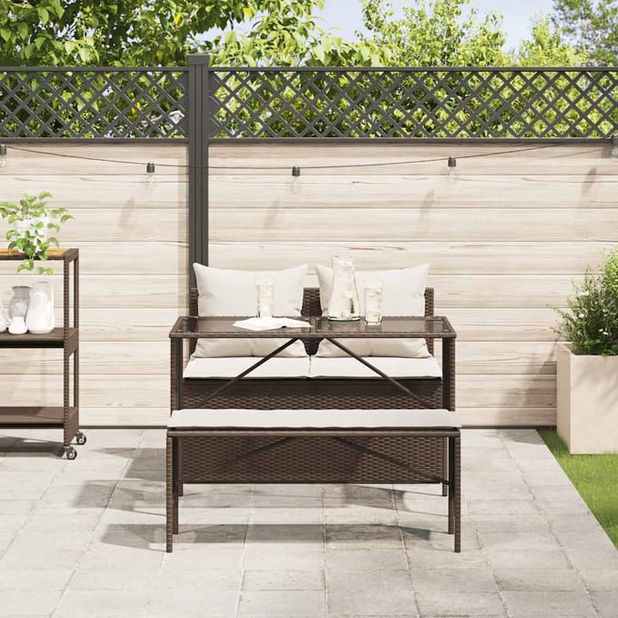 vidaXL - 3-delige - Tuinset - met - kussens - poly - rattan - bruin