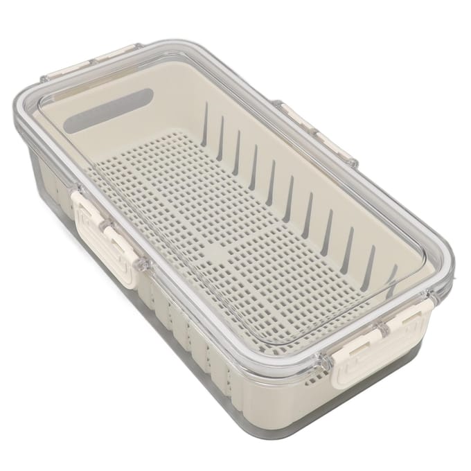 Koelkast Versvoedselbewaarcontainers PET Multifunctioneel met Afdruiprek Koelkast Luchtdichte Crisper L white