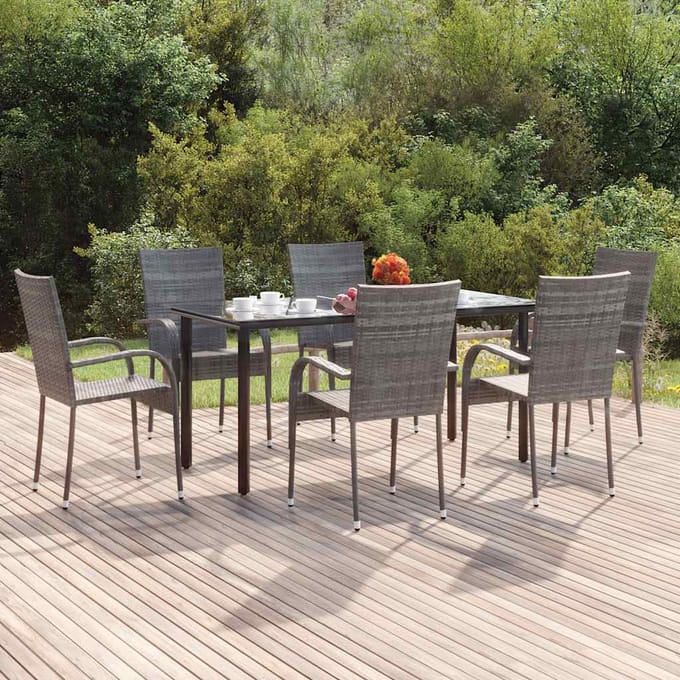 vidaXL - 7-delige - Tuinset - poly - rattan - grijs