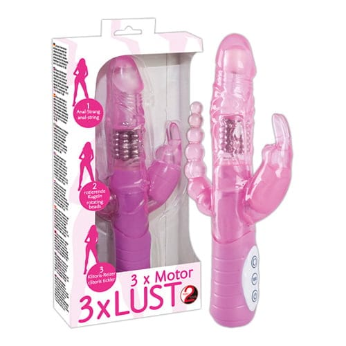 You2Toys Drie dubbele rabbit vibrator - Roze - 22 cm