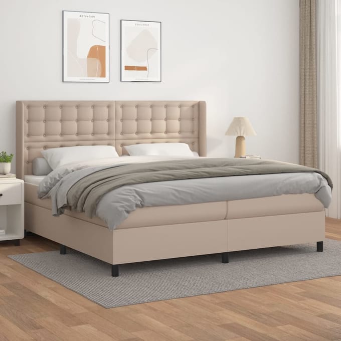 vidaXL - Boxspring - met - matras - kunstleer - cappuccinokleurig - 200x200 - cm
