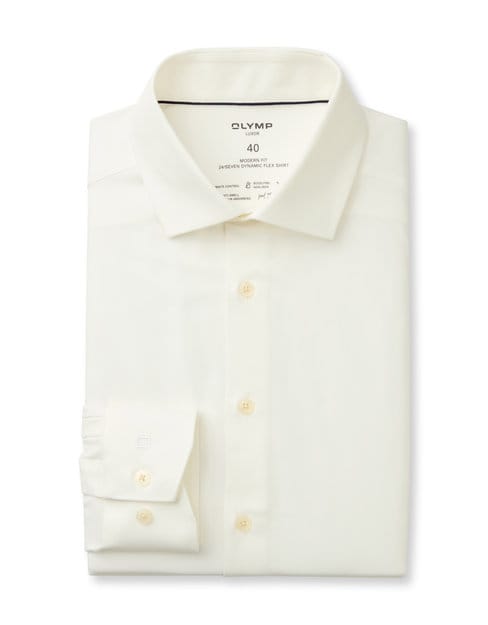 OLYMP Luxor 24/7 modern fit overhemd - twill - lichtbeige - Strijkvriendelijk - Boordmaat: 48