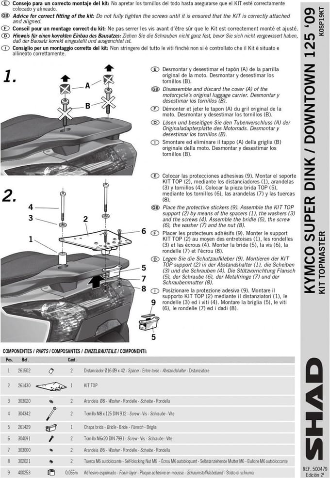 Support de top case Shad pour Scooter Kymco 300 Downtown 2009 à 2015 Neuf