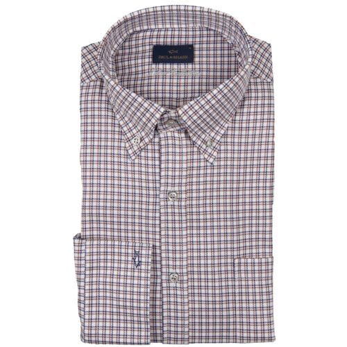 Paul & Shark Overhemd Silver Cotton Satin Check Bruin / male