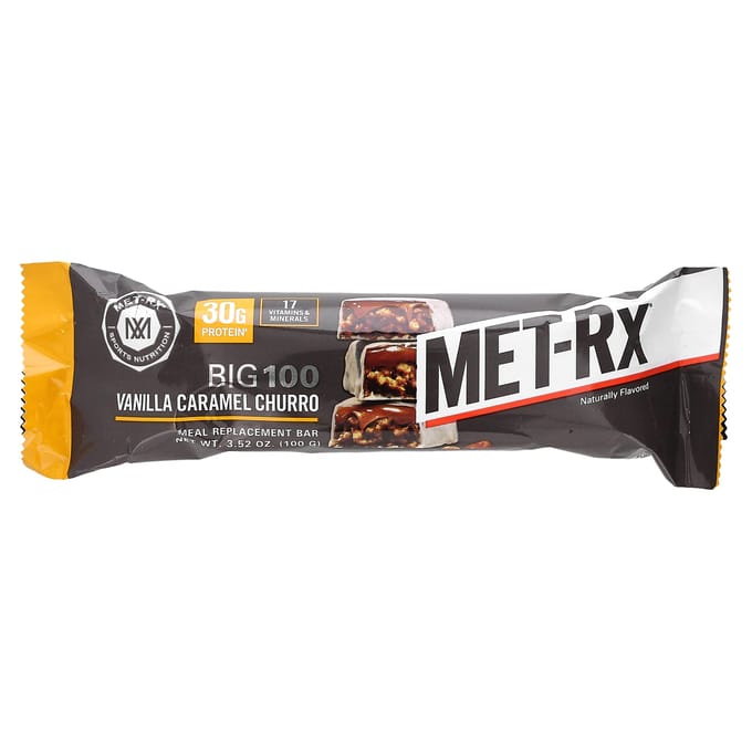 MET-Rx, Big 100, Barre de remplacement de repas, Churro Caramel Vanille, 9 barres, 3,52 oz (100g) Chaque
