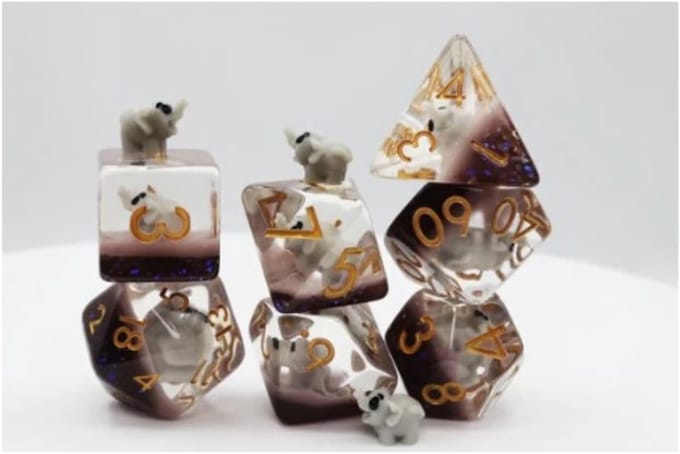 Foam Brain Games dobbelstenen set olifant voor RPG spellen en DnD.